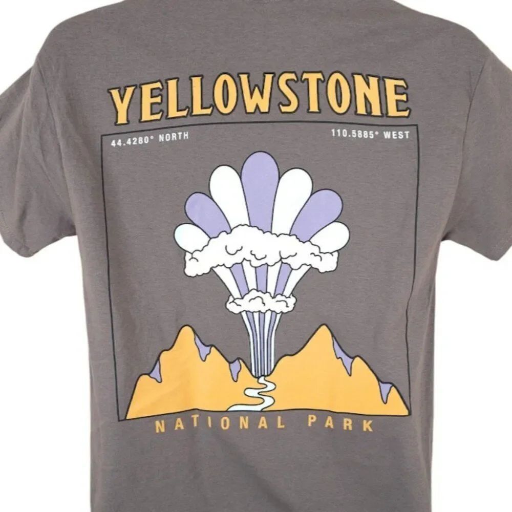 Yellowstone National Park T Shirt Mens Size Small Gray Old Faithful Geyser